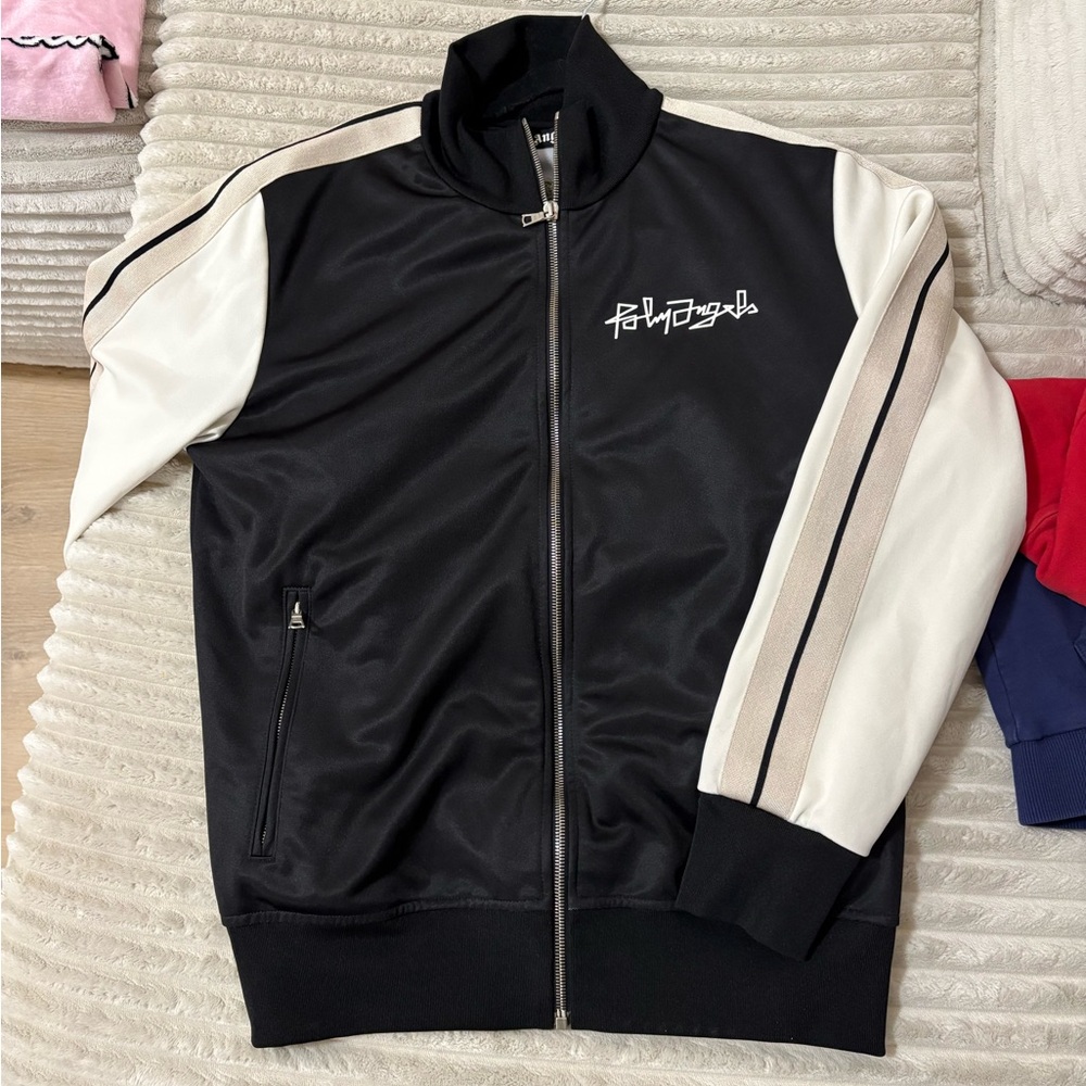 Palm Angels Black and Cream Bomber Jacket